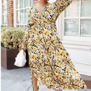 Rebdolls Vibrant Yellow Floral Long Sleeve Dress